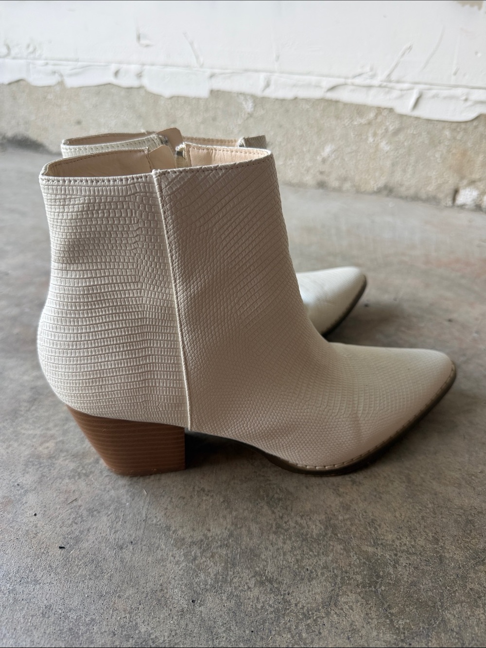 Lulu's Cream Textured Pointed Ankle Booties